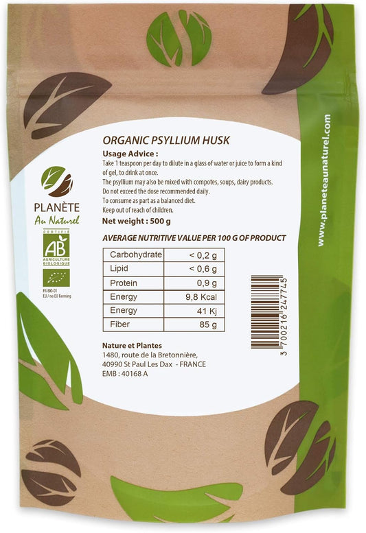Organic Raw Psyllium Husk - 99% Pure Grade - Natural Fiber - 500 G